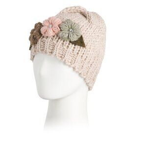 CINTELLI E GALL Beige Made In Italy 3 Flower Beanie